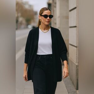 Halogen Black 100% Cashmere Dolman Sleeve Open Front Cardigan One Size